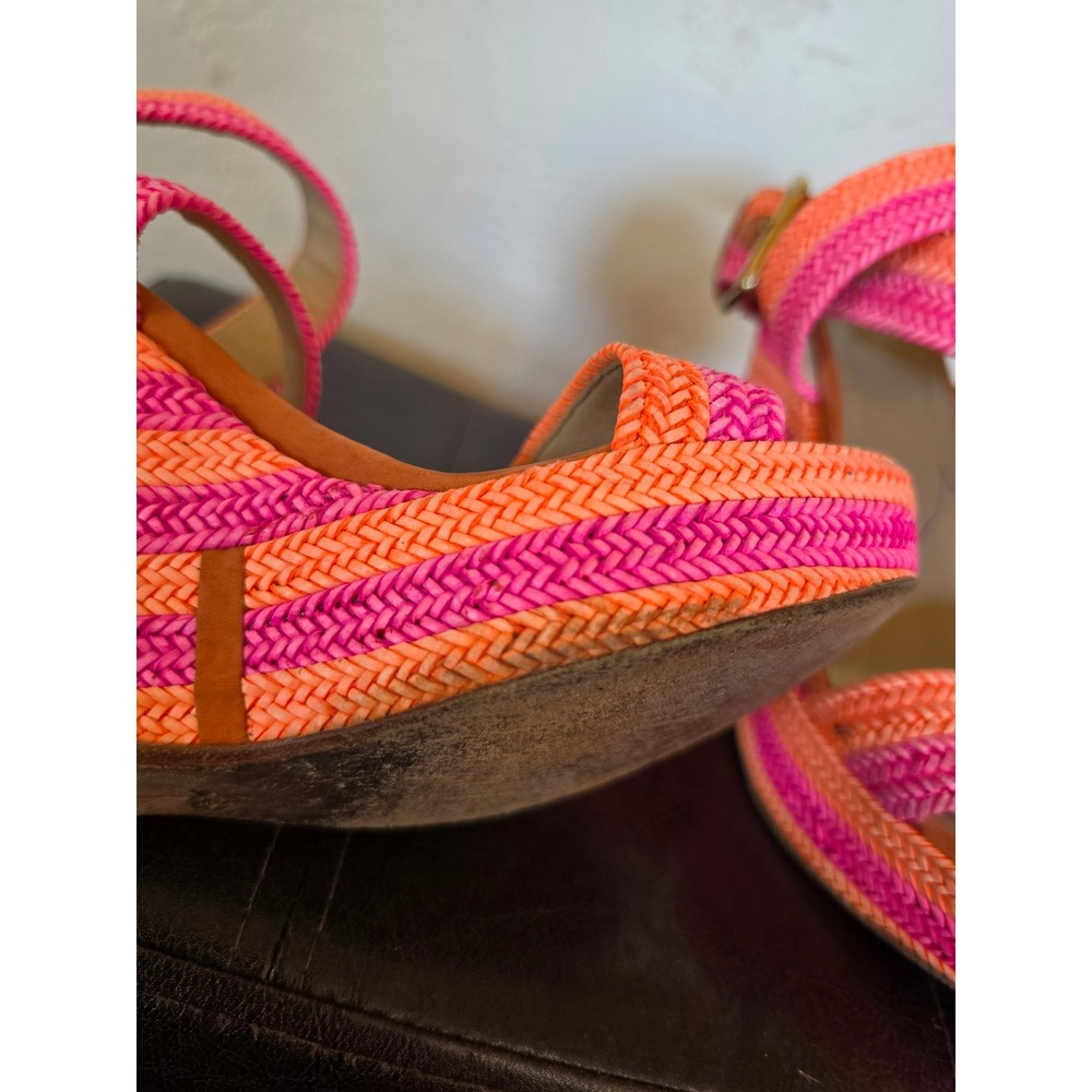 Stuart‎ Weitzman Bright Neon Colors Canvas and Leather Maximalist Wedges sz 7 - Picture 10 of 11